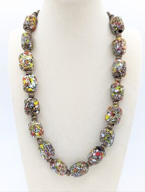 Vintage Venetian Glass End Of Day Bead Necklace 20"
